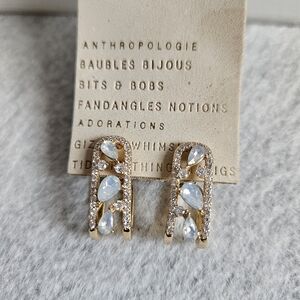 Anthropologie Cz Gold and White Stone Huggie  Earrings